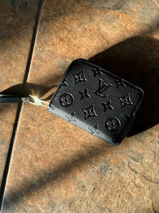 Black Monogram Zip Wallet